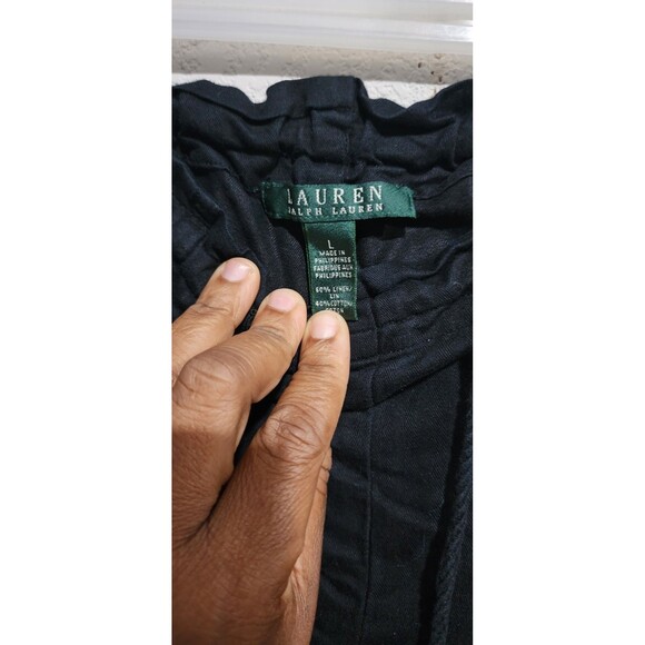 Lauren Ralph Lauren Womens Cropped Pants Sz Large Black Linen Blend Pull On - Picture 3 of 14